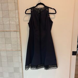 Elie Tahari Navy Midi Dress with Black Lace